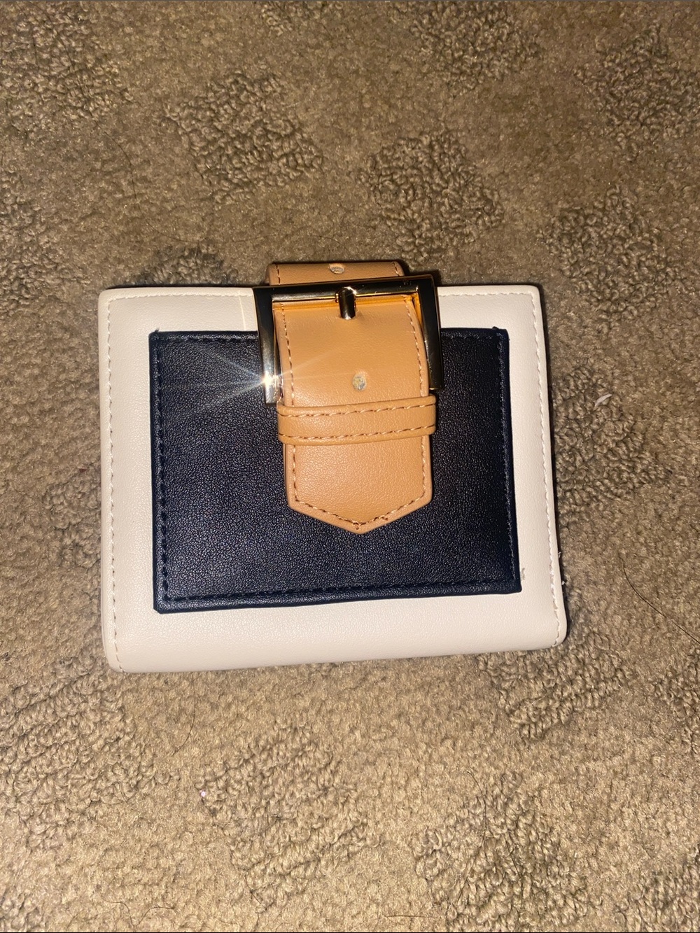 Steve Madden Tri-Panel Buckle Wallet in Cream, Navy & Tan